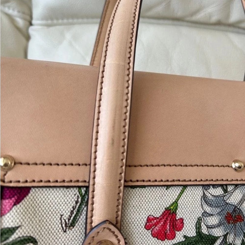 Gucci Floral Canvas and Beige Leather Satchel - Picture 11 of 16